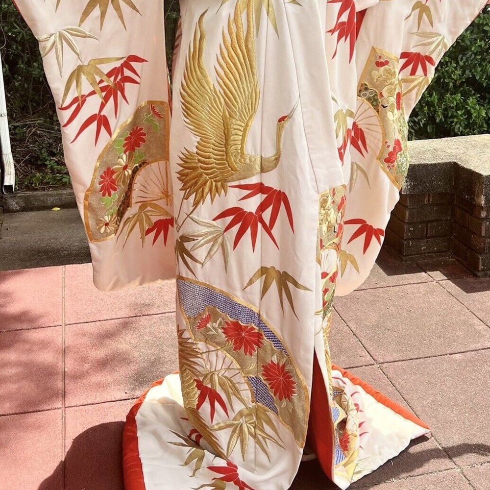 Vintage Midcentury ivory silk brocade Japanese Ceremonial Wedding Kimono